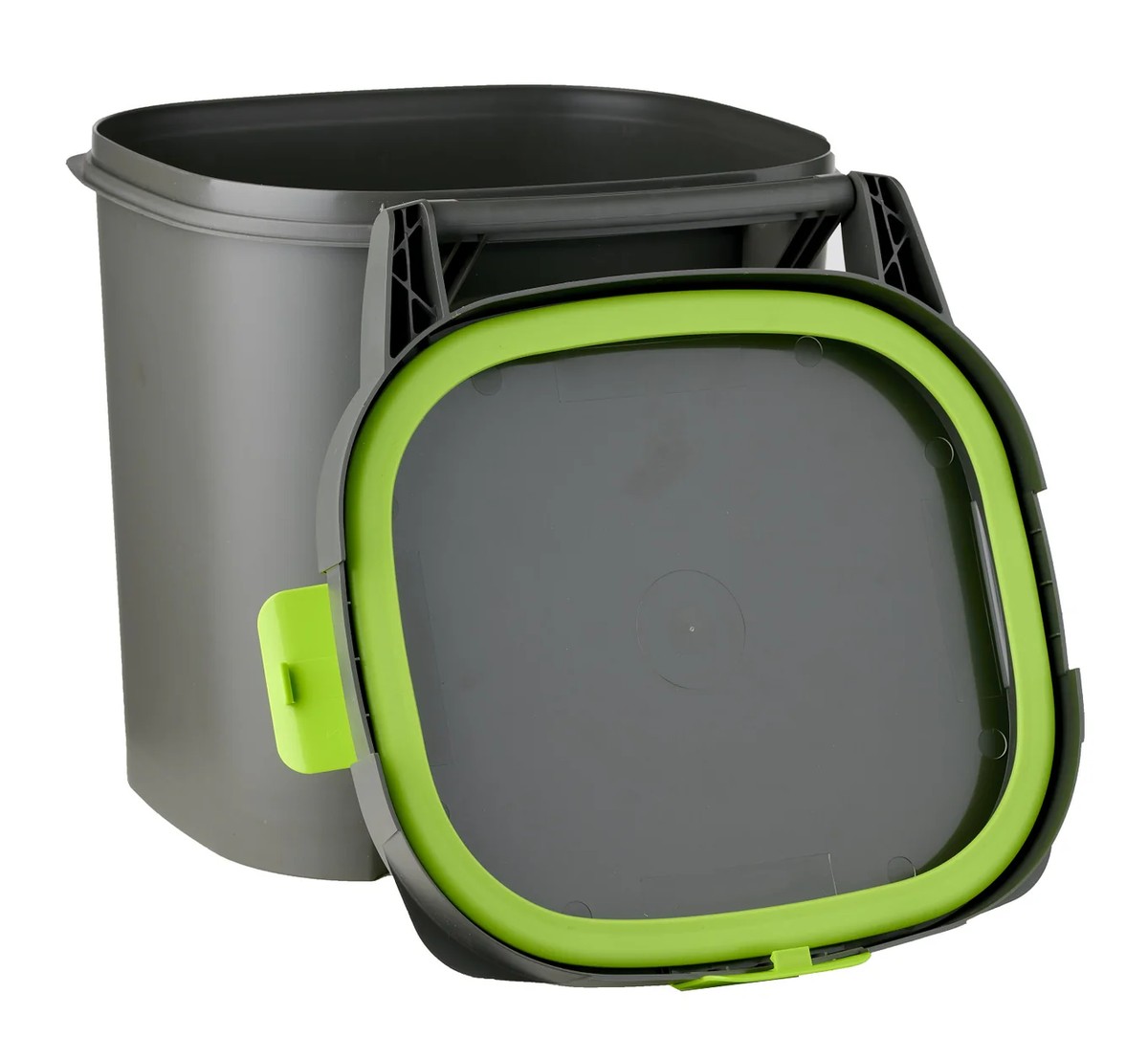 Maze Bokashi Bin shown open with lid removed and placed to the side
